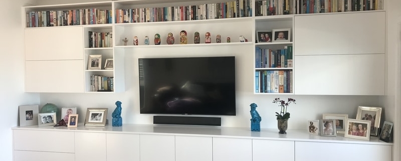 Storage and bookshelves in polyurethane with lift-up overhead doors Brookvale